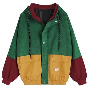 ZAFUL Raglan Color Block Corduroy Hooded Jacket